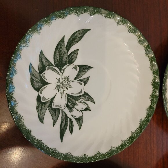 Royal Woodbury Under Glaze 6.25" Dessert Bowls Set Of 6 Green & White Floral Des - Picture 2 of 5